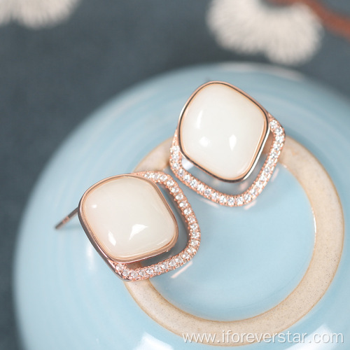 Silver Jade Earring Jewelry Korean Earrings Gold Plated